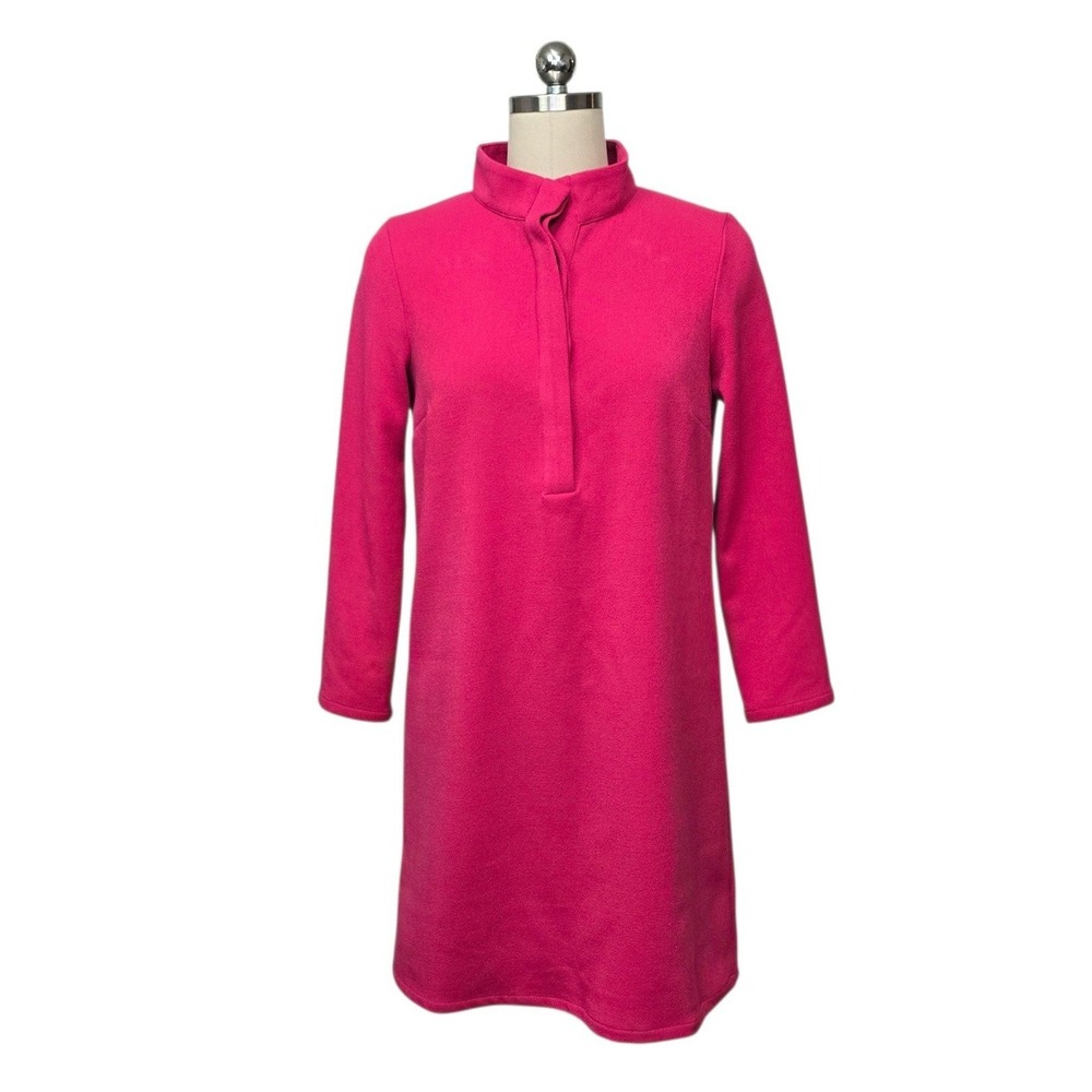 Tuckernuck Pink Textured Crepe Stand Collar Shift Mini Dress Size XS Long Sleeve
